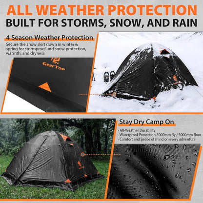 GEERTOP 2 Person 4 Season Blackout Camping Tent - Sleep in Darkroom, Waterproof Rainfly, Snow Skirt, Lightweight Aluminum Pole, Easy Setup for Hiking, Mountaineering, Family Camp