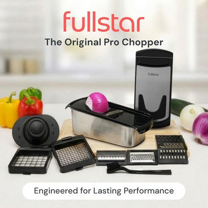 Fullstar Premium Vegetable Chopper - 14-in-1 Mandoline Slicer & Spiralizer with Container | Silver Kitchen Gadget