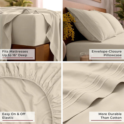 Mellanni Queen Sheets Set - 4 PC Hotel Luxury Bedding | Extra Soft, Cooling, Wrinkle-Resistant (Beige)
