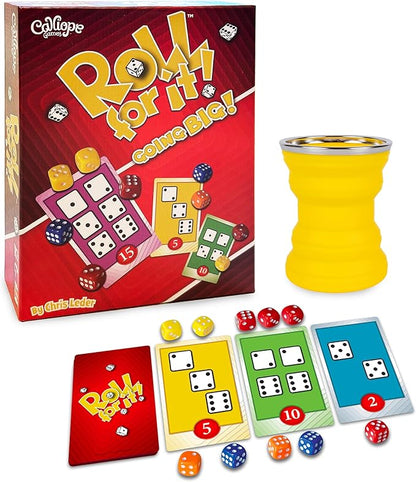 Calliope Games Roll for It Going Big - Fast-Playing Family Dice Game with Big Oversized Cards and Dice Retirement Party Games Fun Family Games for Travel Parties and Game Night - Red Edition