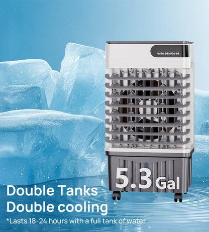 AKIRES 1800CFM Swamp Cooler,Evaporative Air Cooler with 5.3-Gal Water Tank,4 Ice Packs,Evaporative Cooler for Outdoor Patio Garage Commercial Industrial Use (29IN)