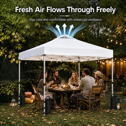 10x10 Pop Up Canopy Tent – One-Person Setup, Waterproof & UV-Blocking, Heavy-Duty Steel Frame, Wheeled Bag & Sandbags – Outdoor Shelter for Party, Camping, Beach, Outside Events (White)