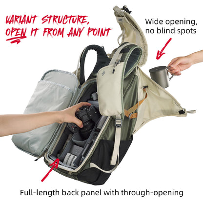 VSGO Pocket Ranger 35L Outdoor Photography Backpack & 5-in-1 Rechargeable Camping Lantern Set – Versatile Backpack and Multi-Function Lantern for Photography, Hiking, and Camping