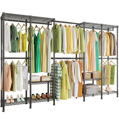 Higeego H5 Pro Heavy Duty Garment Rack, Freestanding Clothes Rack, Wardrobe Closet for Hanging Clothes, Portable Closet Organizer with Expandable Hanger Rods, (97.7-115.4")L x 15.7"W x 75.4"H, Black