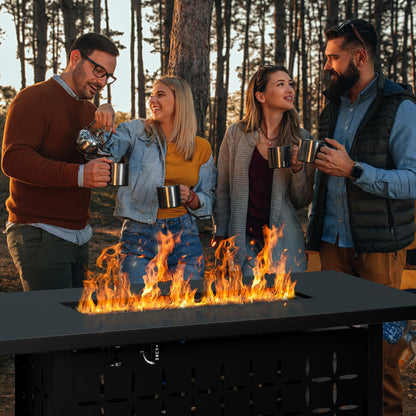 43 Inch Propane Fire Pit Table,50,000 BTU Rectangular Gas FirePits,CSA-Certified Steel 2-in-1 Multi-Use Propane Gas Fire Pit Table with Lid and Lava Rock,for Garden,Yard,Camping,Black