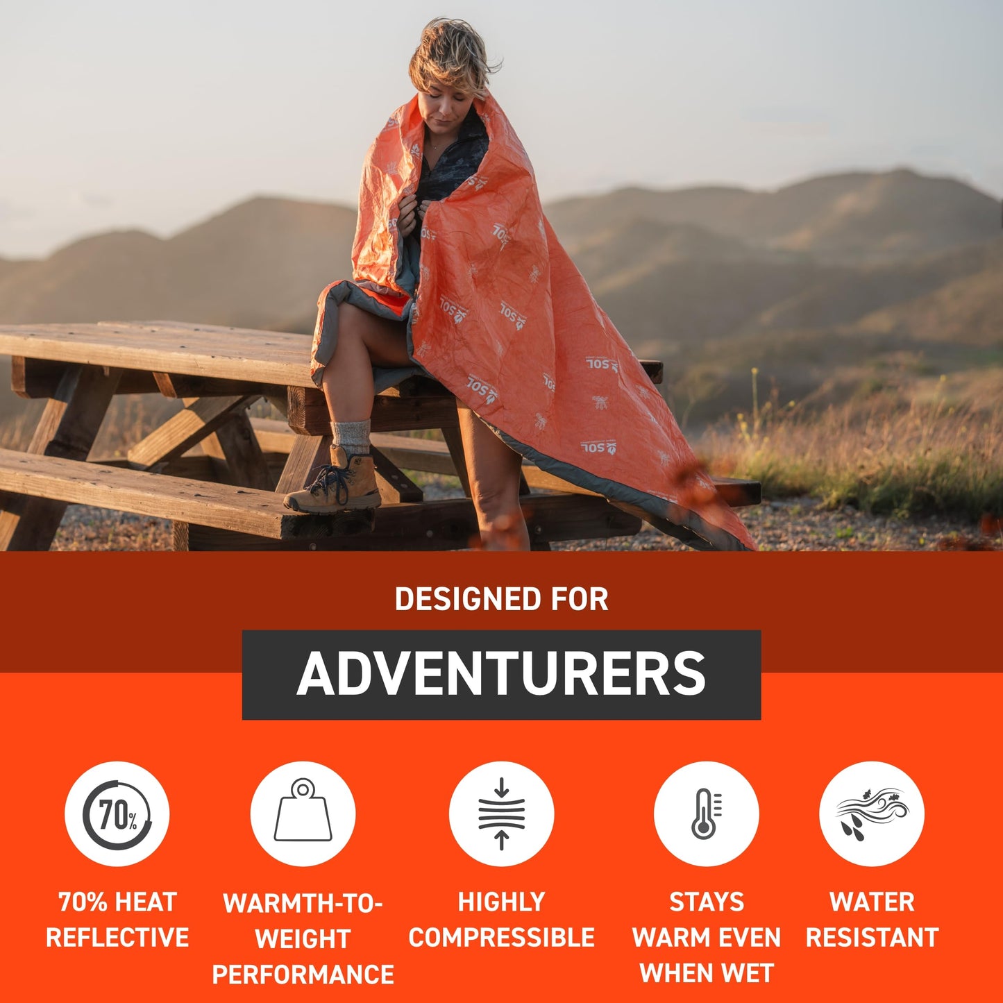 S.O.L. Survive Outdoors Longer SOL Escape Insulated Blanket - Primaloft Adventure Blanket - Durable & Water-Resistant - Reflects Up to 70% Body Heat - Outdoor Survival Gear - Camping Essentials