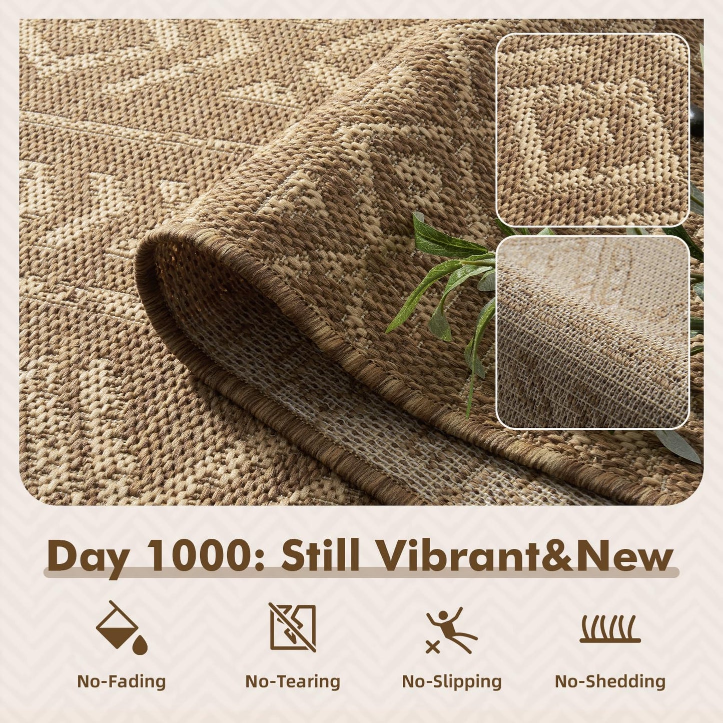 MontVoo-Outdoor Rug-Patio Rug 8x10 Polypropylene Indoor Outdoor Rug Outdoor Carpet for Patio Deck Balcony Porch, Textured Weave, Durable for High Traffic, Fade-Resistant, Boho Farmhouse Neutral Brown