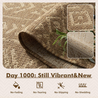 MontVoo-Outdoor Rug-Patio Rug 8x10 Polypropylene Indoor Outdoor Rug Outdoor Carpet for Patio Deck Balcony Porch, Textured Weave, Durable for High Traffic, Fade-Resistant, Boho Farmhouse Neutral Brown