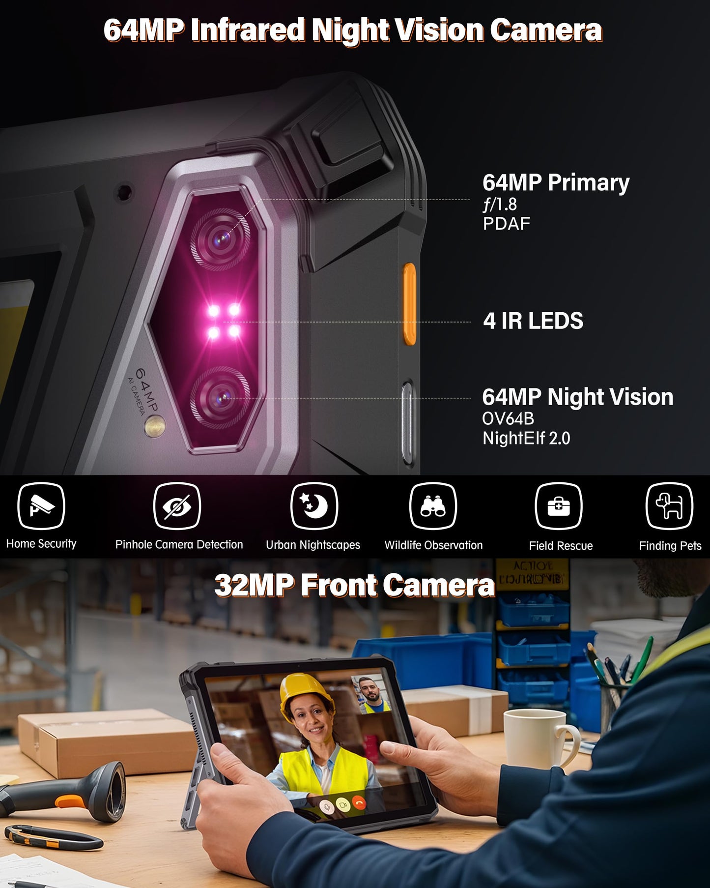 Ulefone Armor Pad 5 Ultra 5G Rugged Tablet with 200 Lumens Projector, 32GB+512GB/2TB Expansion Android 15, 24200mAh(120W), 11" FHD+ Screen, IP68/69K, 64MP+64MP, 32MP, Dual LED Lights, Widevine L1
