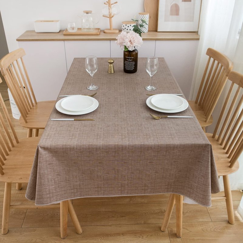 Pioggia Vinyl Tablecloth with Flannel Backing Rectangle Waterproof Oil-Proof Plastic Table Cloth Wipeable PVC Table Cover for Indoor and Outdoor (Linen, 60 x 120 Inch)