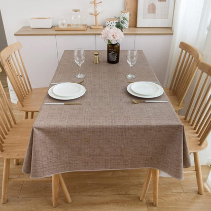 Pioggia Vinyl Tablecloth with Flannel Backing Rectangle Waterproof Oil-Proof Plastic Table Cloth Wipeable PVC Table Cover for Indoor and Outdoor (Linen, 60 x 120 Inch)