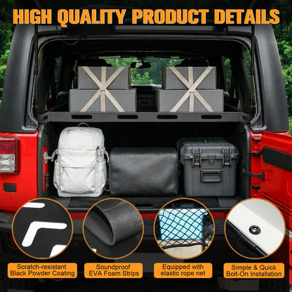 W&JWN Rear Trunk Cargo Rack Basket Tray Compatible with Jeep Wrangler JK JKU JL JLU 4-Door Hardtops 2007-2026 Sturdy Steel Interior Luggage Rack Shelf for Camping Trip Gear（400LBS）