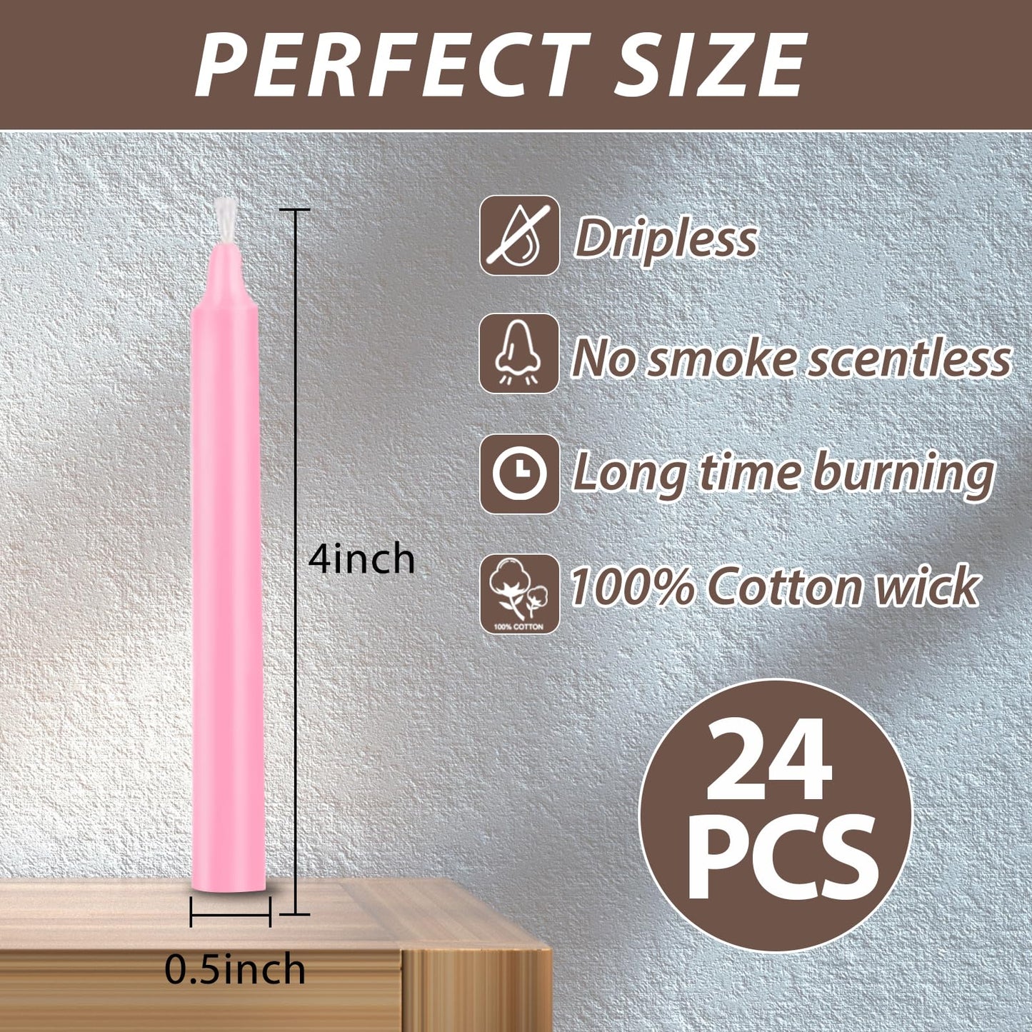 24 Pack Pink Spell Chime Candles – Premium Mini Unscented Taper Candles for Rituals, Prayer, Meditation, Altar, Spells – 4" Tall – Ideal for Witches & Spiritual Practices