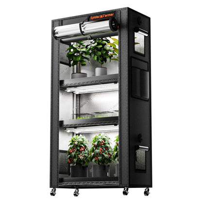 Spider Farmer 2026 Plant Stand with Grow Lights, 4-Tier Plant Shelf with 6Pcs 2ft Full Spectrum LED Lamp and Grow Tent, for Veg Seed Starting Plants Growth Greenhouse 28Lx14Dx59H (Update)