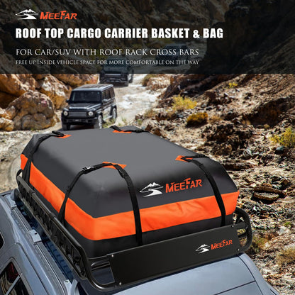 Roof Rack Carrier Carrier Basket 51"*36"*5"+Waterproof Bag 15 Cubic Feet(44"*34"*17"),and Cargo Net with Attachment Hooks,Ratchet Straps.200 Lbs Capacity,Universal Rooftop Large Size Roof Rack