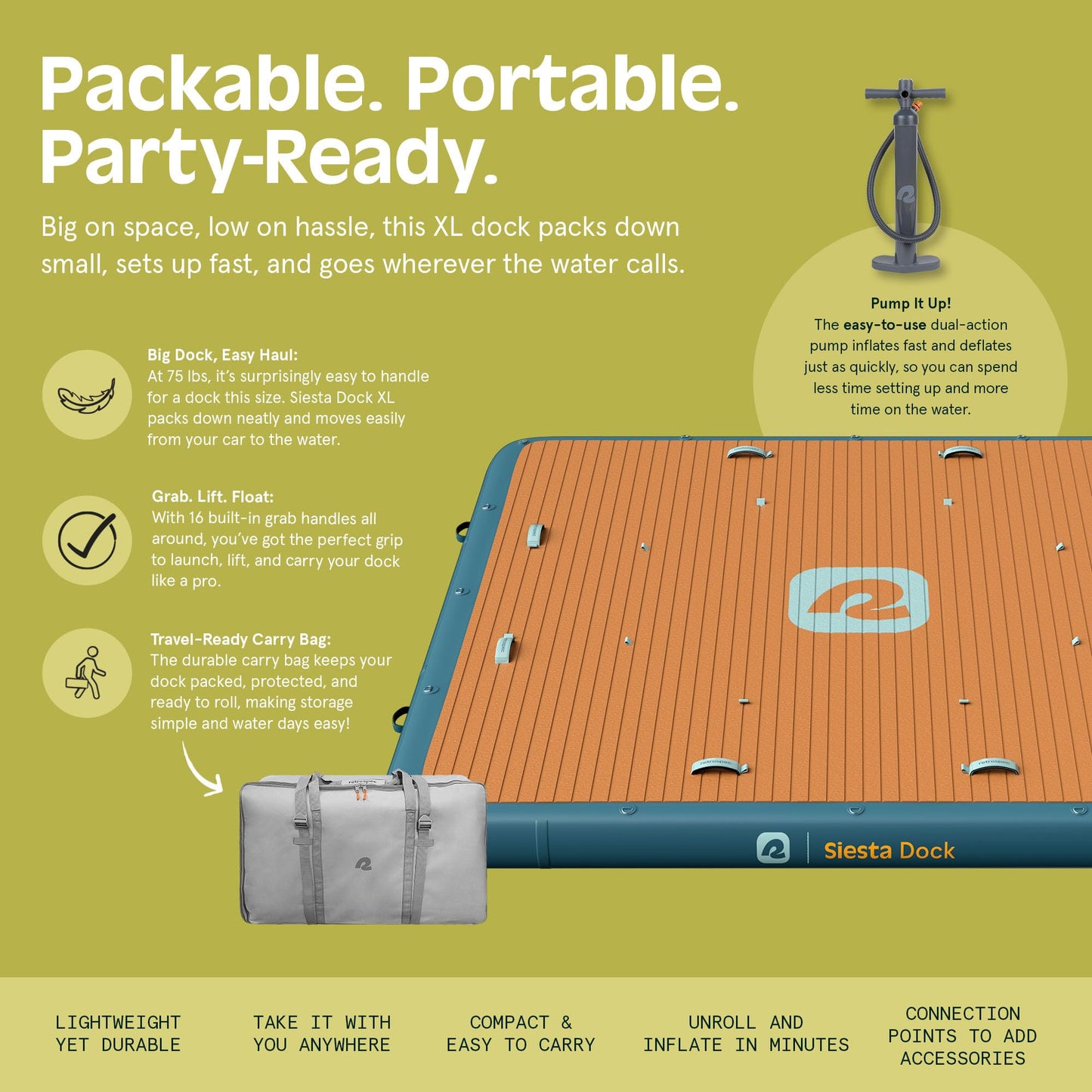 Retrospec Siesta Dock 7' & 10' XL Inflatable Floating Platform - Lake & Pool Essential with 1050lb & 1500lb Capacity - Multi-Person Water Dock with D-Rings & Pump