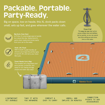 Retrospec Siesta Dock 7' & 10' XL Inflatable Floating Platform - Lake & Pool Essential with 1050lb & 1500lb Capacity - Multi-Person Water Dock with D-Rings & Pump