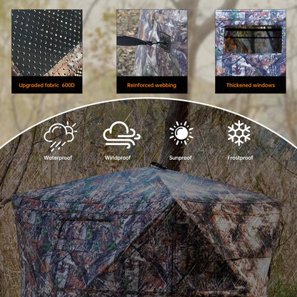 JOMAILIEEL 360 Degree See Through Ground Blinds for Deer and Turkey, Pop Up Deer Blind with Double Doors, Portable Carry Bag and Quiet- Fast Setup