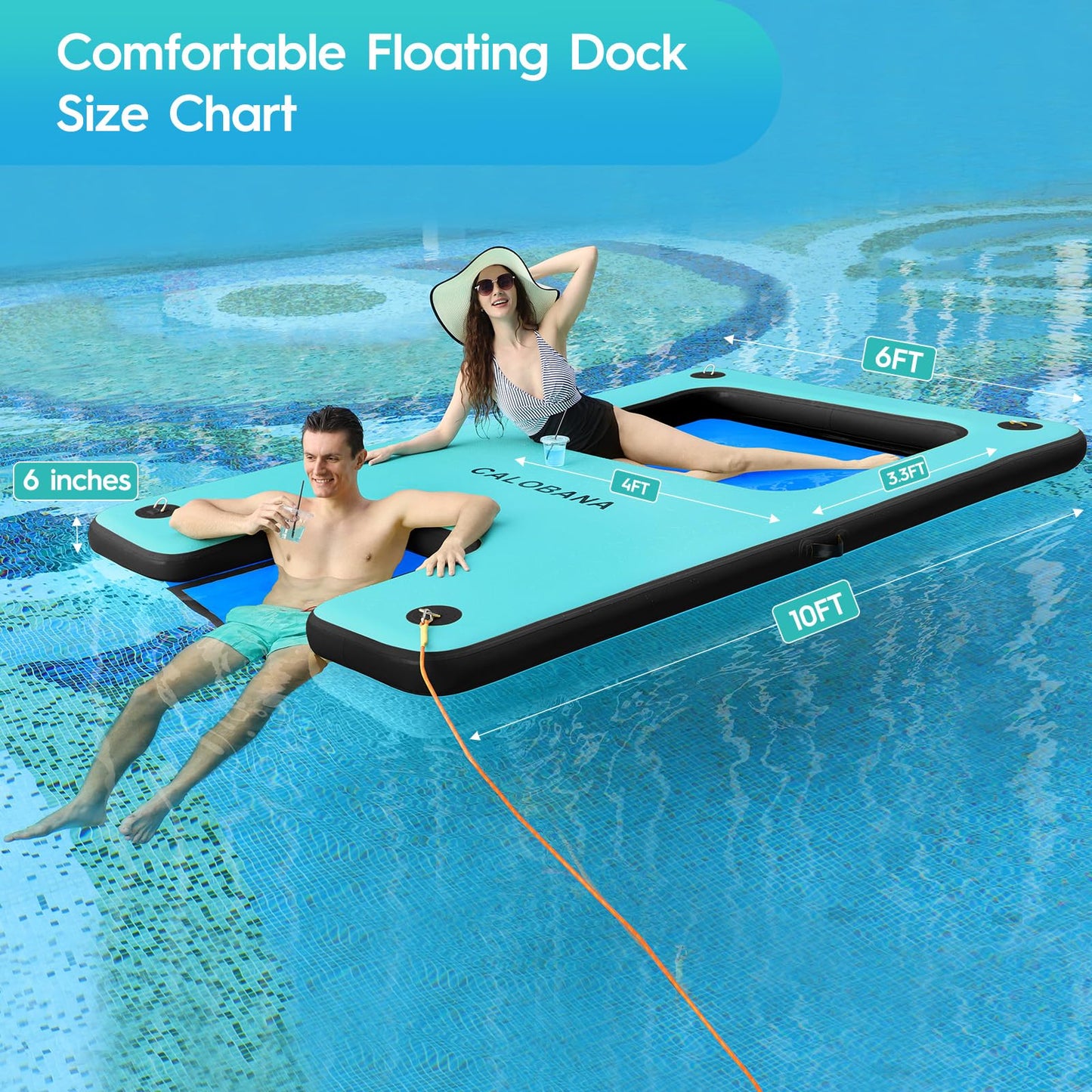 CALOBANA 10ftx6ft Inflatable Floating Dock with and Ramp & 8ft Yellow Water Hammock