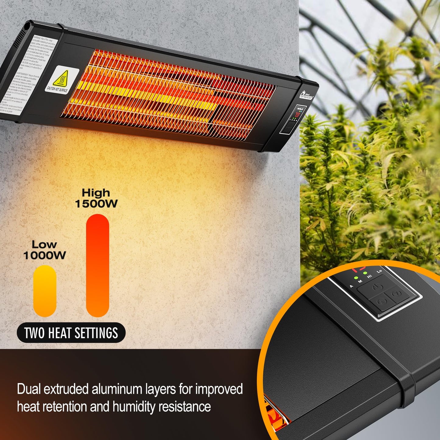 DR. INFRARED HEATER Portable Infrared Indoor and Outdoor Space Heater for Patio, Garage, Commercial & Residential With Remote Control, With Thermostat, Black