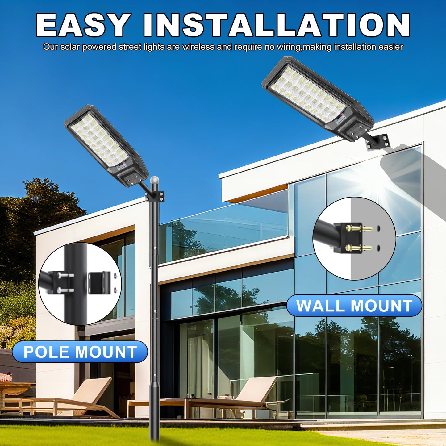 Vzyhik 9500W Solar Street Light Outdoor Waterproof, 250000LM Large Commercial Light Solar Powered Dusk to Dawn LED Security Flood Lights with Remote/Motion Sensor, IP67 for Parking Lot/Garden/Yard