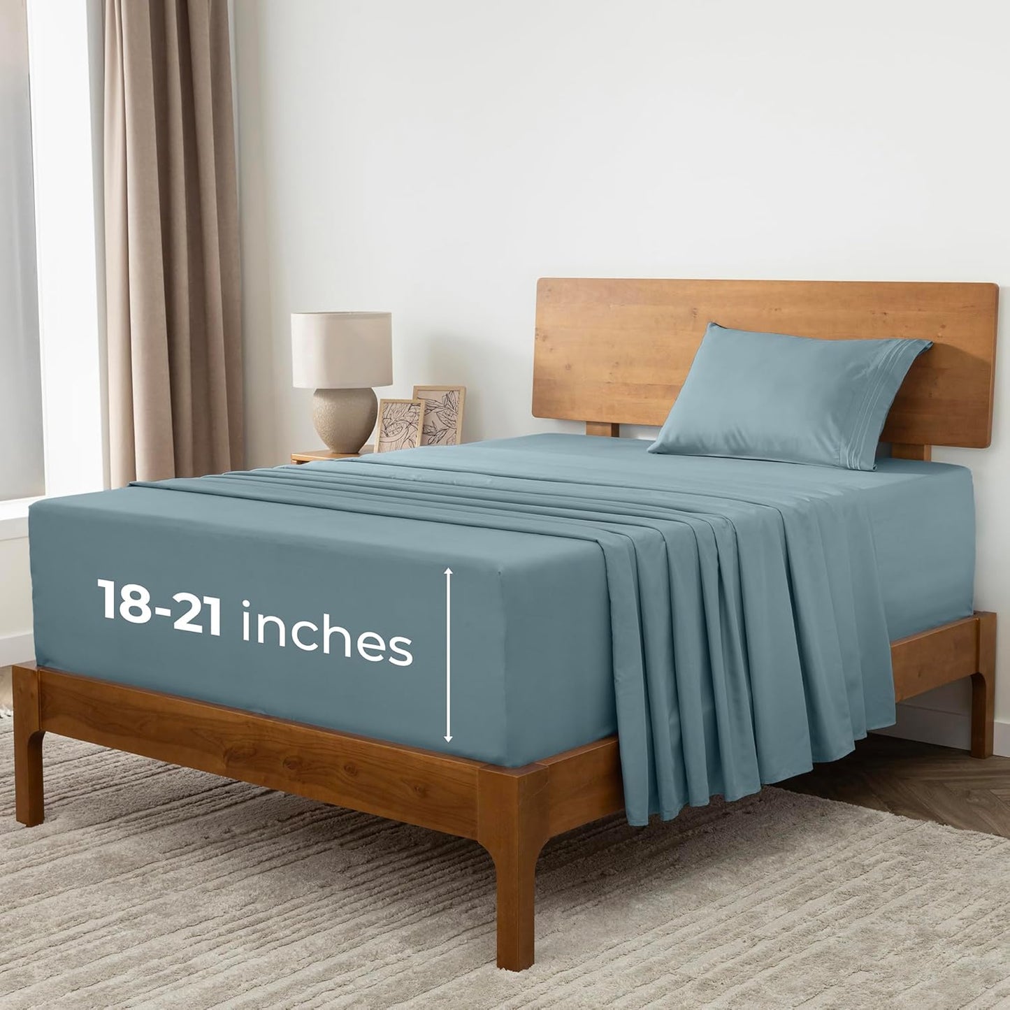 Mellanni Extra Deep Twin Sheets - Hotel Luxury Bedding Set | Ultra Soft, Cooling, Wrinkle-Resistant (Twin, Spa Blue)
