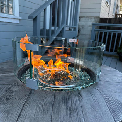 vchin Fire Pit Wind Guard, 23" Glass Wind Guard for Fire Pit Round Table, Made of Clear Tempered Glass Set with Assembly Instructions