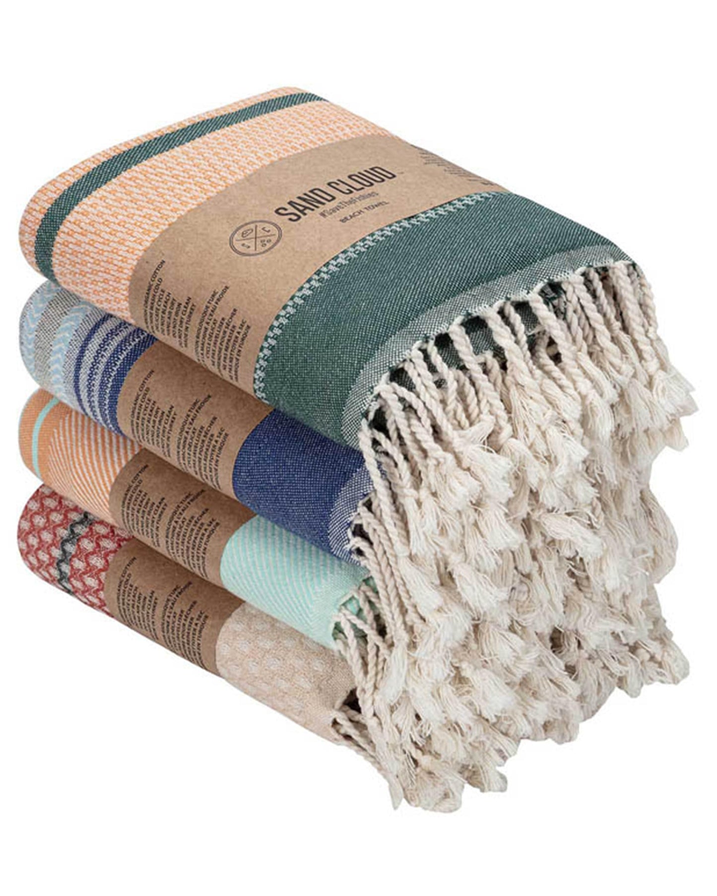 Sand Cloud Turkish Beach Towel - 100% Organic Cotton Turkish Bath Towels - Ultra Soft, Sand Resistant & Quick Dry Towel for Beach or Pool - As Seen on Shark Tank - Cali Dobby (4 Pack Assorted)