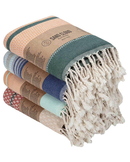 Sand Cloud Turkish Beach Towel - 100% Organic Cotton Turkish Bath Towels - Ultra Soft, Sand Resistant & Quick Dry Towel for Beach or Pool - As Seen on Shark Tank - Cali Dobby (4 Pack Assorted)