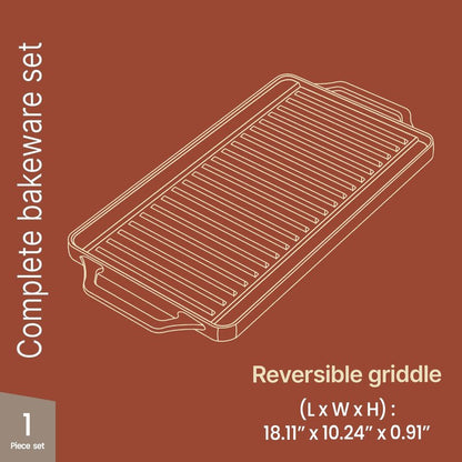 Bakken 18” Reversible Cast Iron Griddle, Flat & Grill Side, Dual Burner Cooking Plate for Pancakes, Meats & Veggies, Pre-Seasoned, Nonstick, Oven & Campfire Safe, Heavy-Duty Griddle Top with Mitt