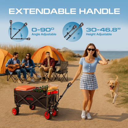 Electric Foldable Collapsible Wagon Cart 220lbs Capacity - Heavy Duty Wagons 200L with All Terrain Wheels & Tailgate - Beach Canvas Utility Carts - Portable for Outdoor Camping Shopping Sports Hiking
