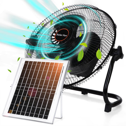 Tujoe 15000Mah 12 Inch Solar Panel Powered Fan, 2 in 1 Solar Panel or AC Charger Powered Fan 12W 9V Portable for Chicken Coop Greenhouse Household Exhaust Camping Travel Outdoor(Black)