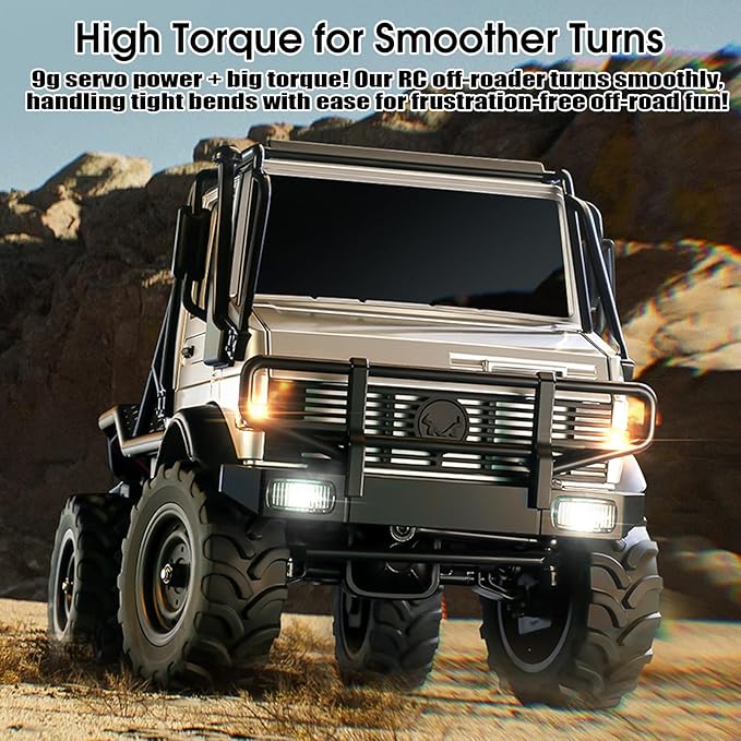 RC Truck 1/18 RC Semi-Trucks MN-333 Unimog Off-Road Rock Crawler 4WD Remove Control Truck RTR Transport Car Alloy Model for Modification Enthusiasts Gifts (Silver)