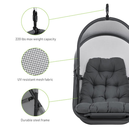 Greemotion Breeze Outdoor Foldable Mesh Fabric Hanging Chair Swing Hammock Egg Chairs UV Resistant with Base, 220 lbs Capacity for Patio Backyard, Balcony, Garden, Dark Gray