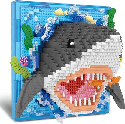 Shark Animal 3D Wall Art Micro Mini Building Blocks Set Unique Home Wall Decor or Table Display No Compatible with Lego Ideal Gift Toy for Adults &amp Boys Girls 14+ (1644 PCS)