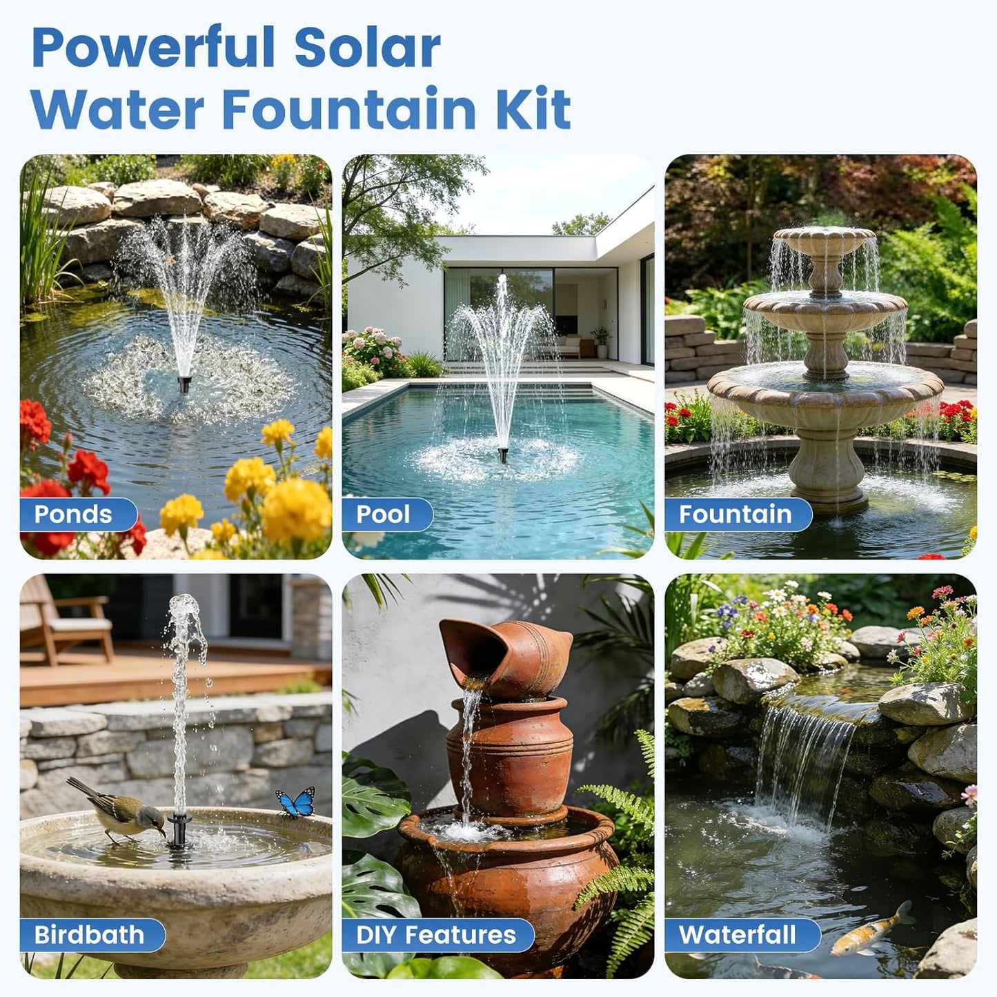 NFESOLAR 20W Solar Fountain Pump - 160GPH Solar Powered Water Pump with Adjustable Flow & 16.4FT Cord for Garden, Pond, and Bird Bath