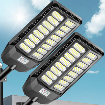 VOOJOY 8000W Solar Street Lights Outdoor, Solar Lights Outdoor Waterproof with Motion Sensor and Remote Control, Parking Lot Light Dusk to Dawn Security Flood Light for Yard, Garden, 2 Pack