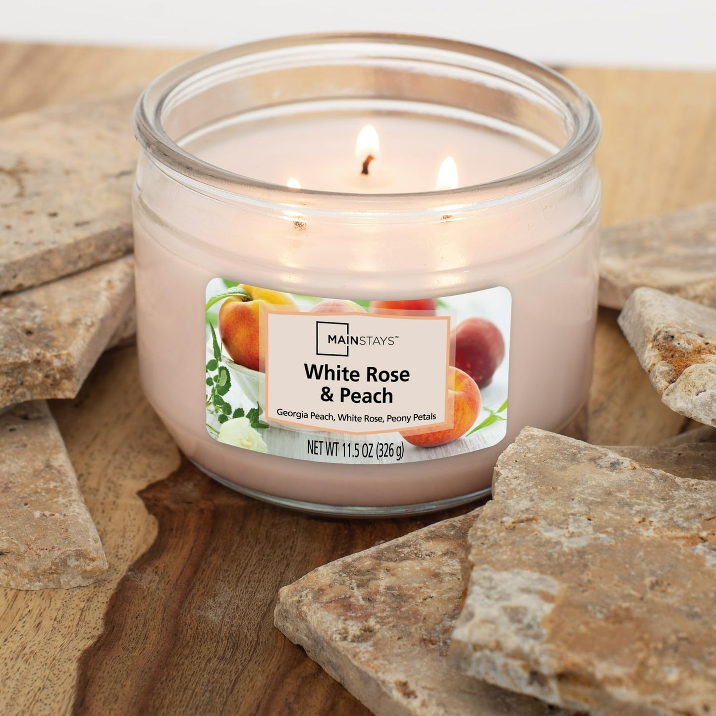 Scented 3-Wick Glass Jar Candle, 11.5 oz (White Rose & Peach)