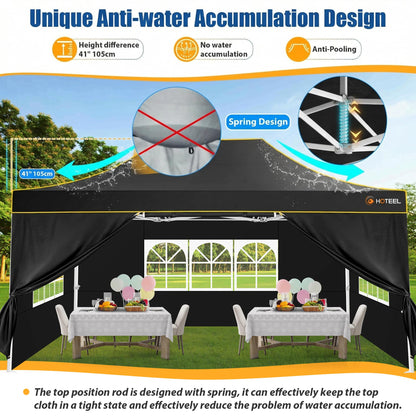 HOTEEL 10x15 Heavy Duty Pop up Canopy Tent for Parties with 4 Sidewalls, Easy Setup Outdoor Commercial Instant Gazebo for Wedding Event, with Roller Bag & Sand Bags, Black(Hexagonal Frame)