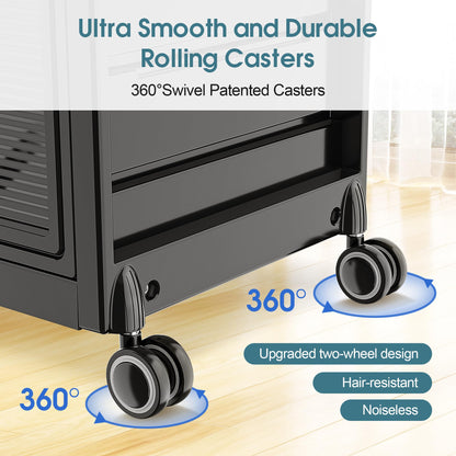 Lockable Salon Trolley Salon Cart on Wheels Rolling Tray Large Storage Salon Trolley W/Towel and Mirror Rack, Heat Resistant Appliance Rack, 4 Remove Drawers, 2 Buckets for Salon Spa Store