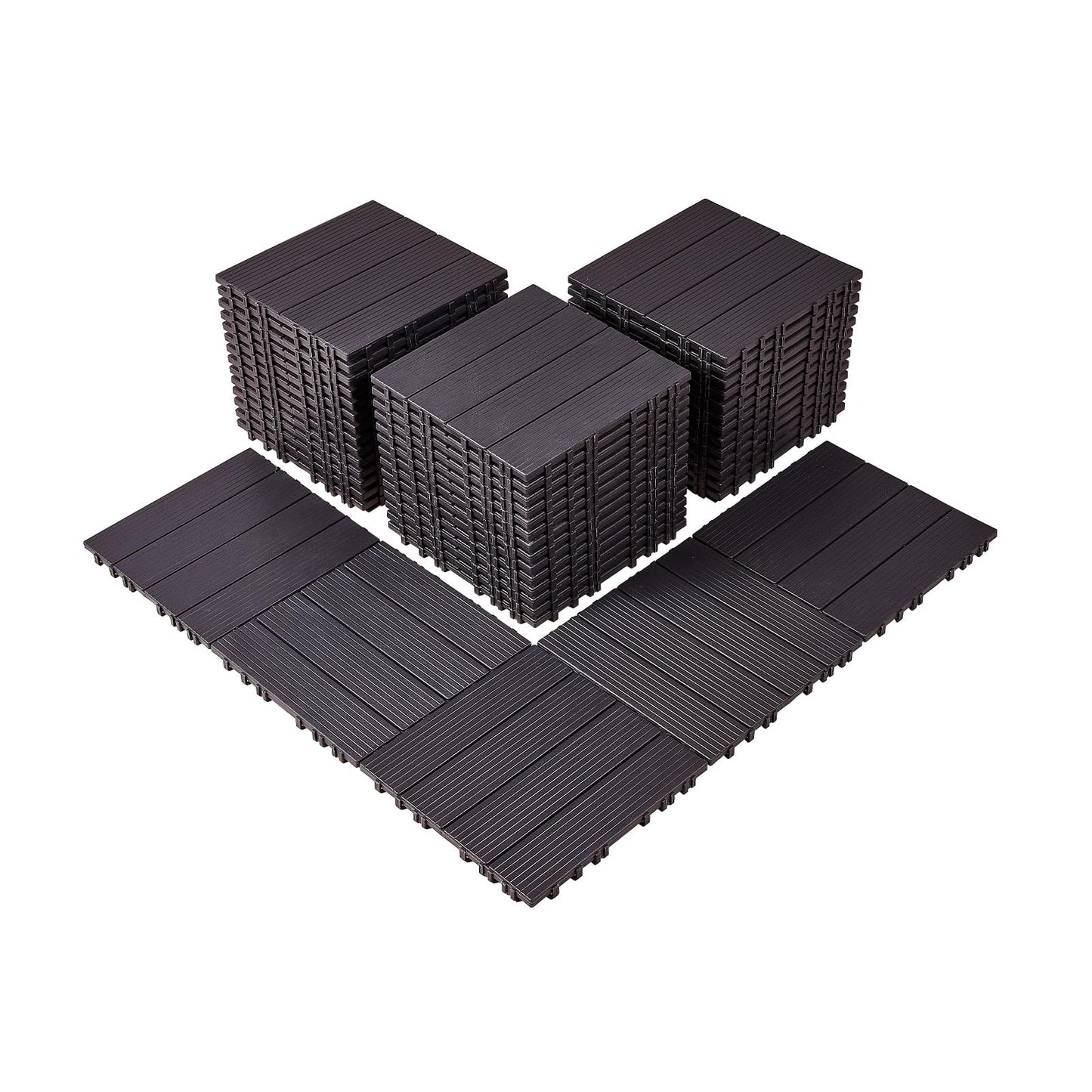 VEVOR 54 sq. ft Plastic Interlocking Deck Tiles, 54 Pack,12"x12" Waterproof Non-Slip Outdoor Flooring All Weather Use, Patio Floor Decking Tiles for Porch Poolside Balcony Backyard, Dark Brown
