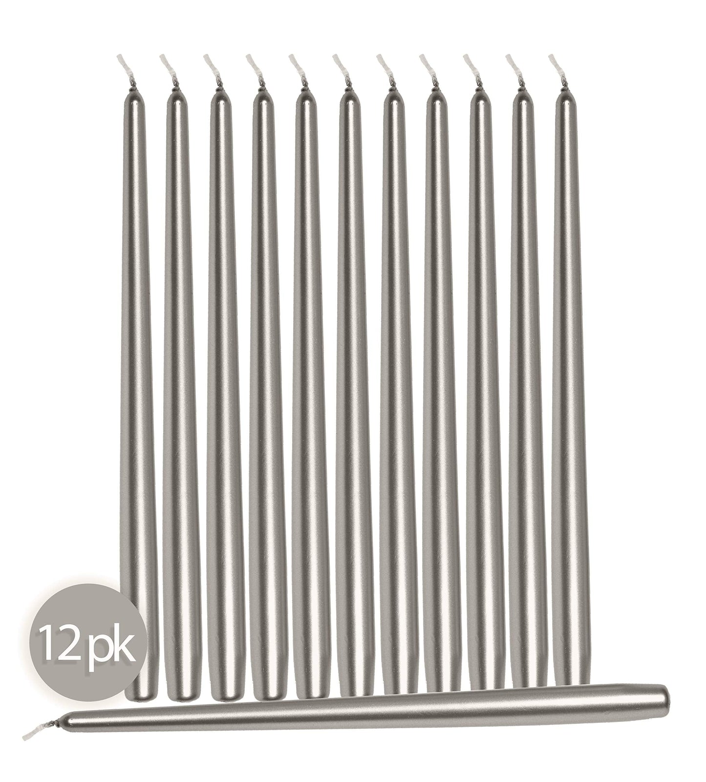 Hyoola Tall Taper Candles - 12 Inch - Metallic Titan - Dripless - 12 Pack - 10 Hour Burn Time