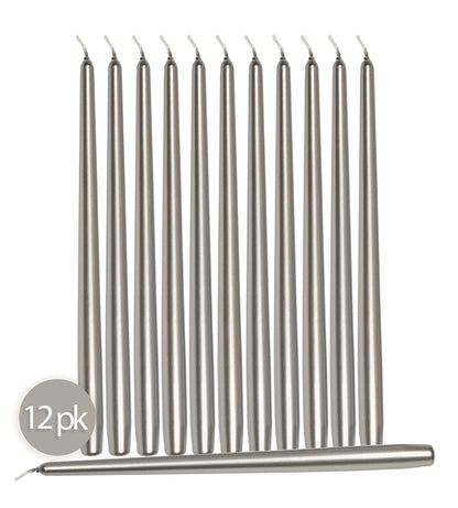 Hyoola Tall Taper Candles - 12 Inch - Metallic Titan - Dripless - 12 Pack - 10 Hour Burn Time