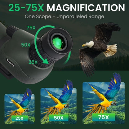 BIBIRE 25-75x80 HD Spotting Scopes, Angled Spotter Scope with Tripod and Phone Adapter Spotting Scope for Bird Watching Wildlife Wiewing