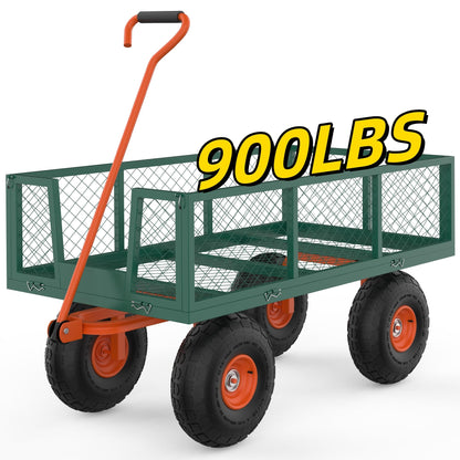 Hipicute 900 LBS Garden Cart Steel, 3 in 1 Heavy-Duty Folding Utility Wagon with Removable Sides, 180° Rotating Handle & 10 inch Tires for Outdoor, Farm, Yard, Lawn and Garden