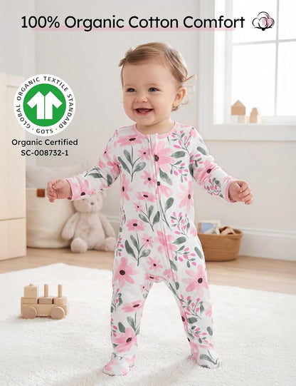 Yoofoss Baby Pajamas - 100% Organic Cotton Sleepers for Newborns | 3-Piece Footed PJs Set (0-9 Months)