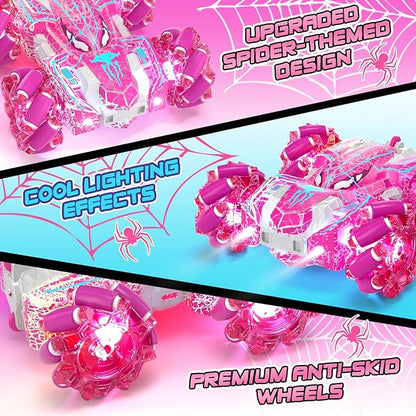 Spider Toys for Girls 4 5 6 7 8 9 10 11 12 Gesture Sensing Remote Control Car Double Sided RC Cars with Full-Body Light 2.4GHz Hand Controlled Rechargeable RC Stunt Car