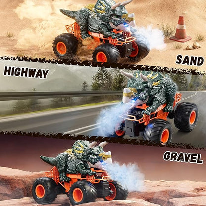 Remote Control Dinosaur Car for Kids Boys Electric Monster Truck with Spray Light Sound Indoor Outdoor All Terrain Off Road RC Car Toys for Kids 3 4 5 6 7 8-12 Year Old Boys Girls Birthday Gift