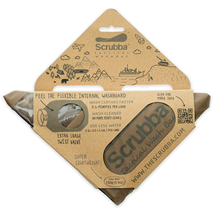 Scrubba Tactical Wash Bag & Dry Kit - Portable Washing Machine System with XL Towel, Pegless Clothesline & Hangers - Lightweight Travel Essentials Laundry Kit for Camping, Hiking, RV, Hotels