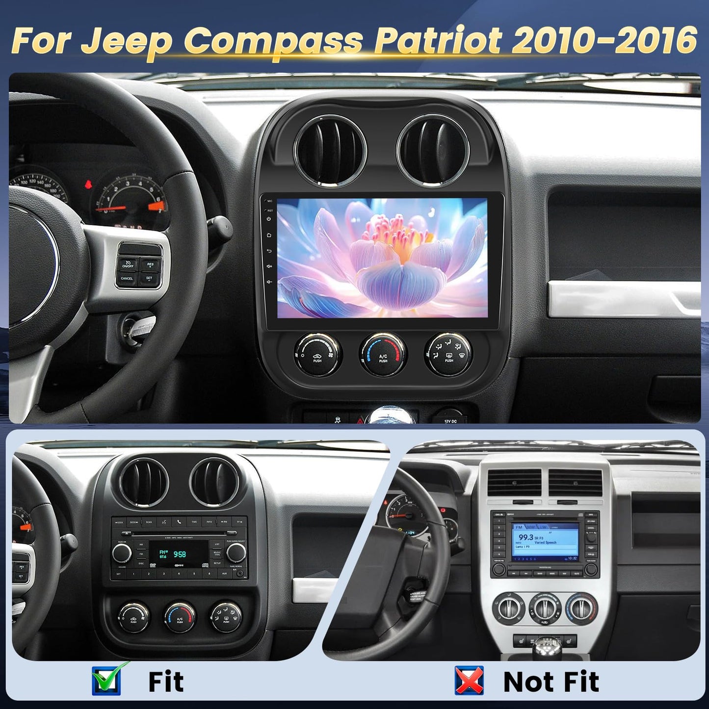 EKAT [2G+64G] 10 inch Screen for Jeep Compass Patriot Radio 2010-2016, Android Compass Car Stereo with Carplay/Android Auto/1080P/Bluetooth/WiFi +AHD Backup Camera